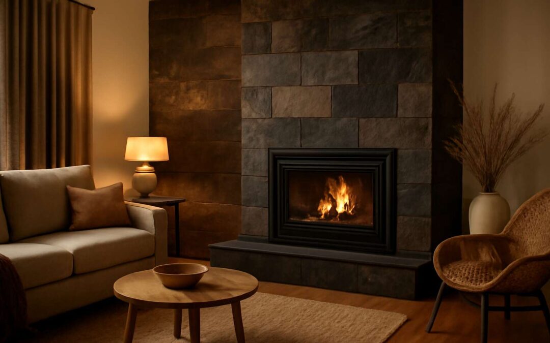 Cozy Up Your Living Room with slate tile around fireplace: A Timeless Look.
