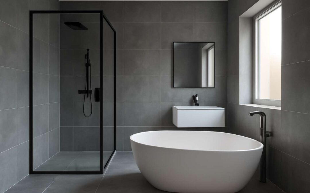 Revamp your bath with slate grey tiles bathroom for timeless, modern elegance.